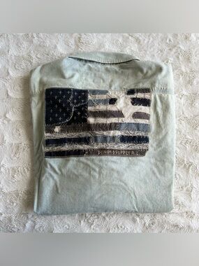 Ralph Lauren Denim & Supply Chambray Shirt Mens XL American Flag Gussets Patch